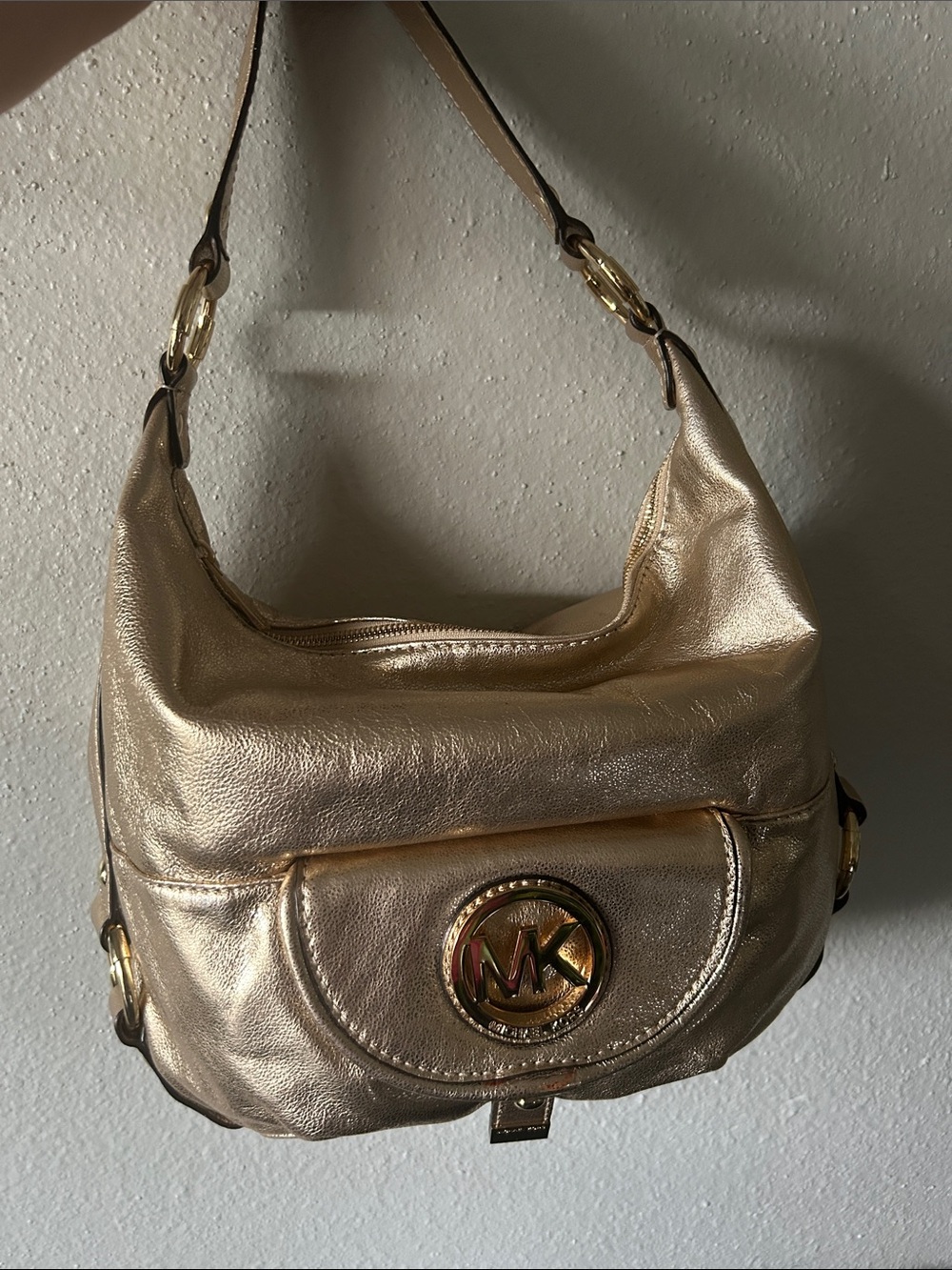 Michael Kors Rose Gold Metallic Hobo Shoulder Bag